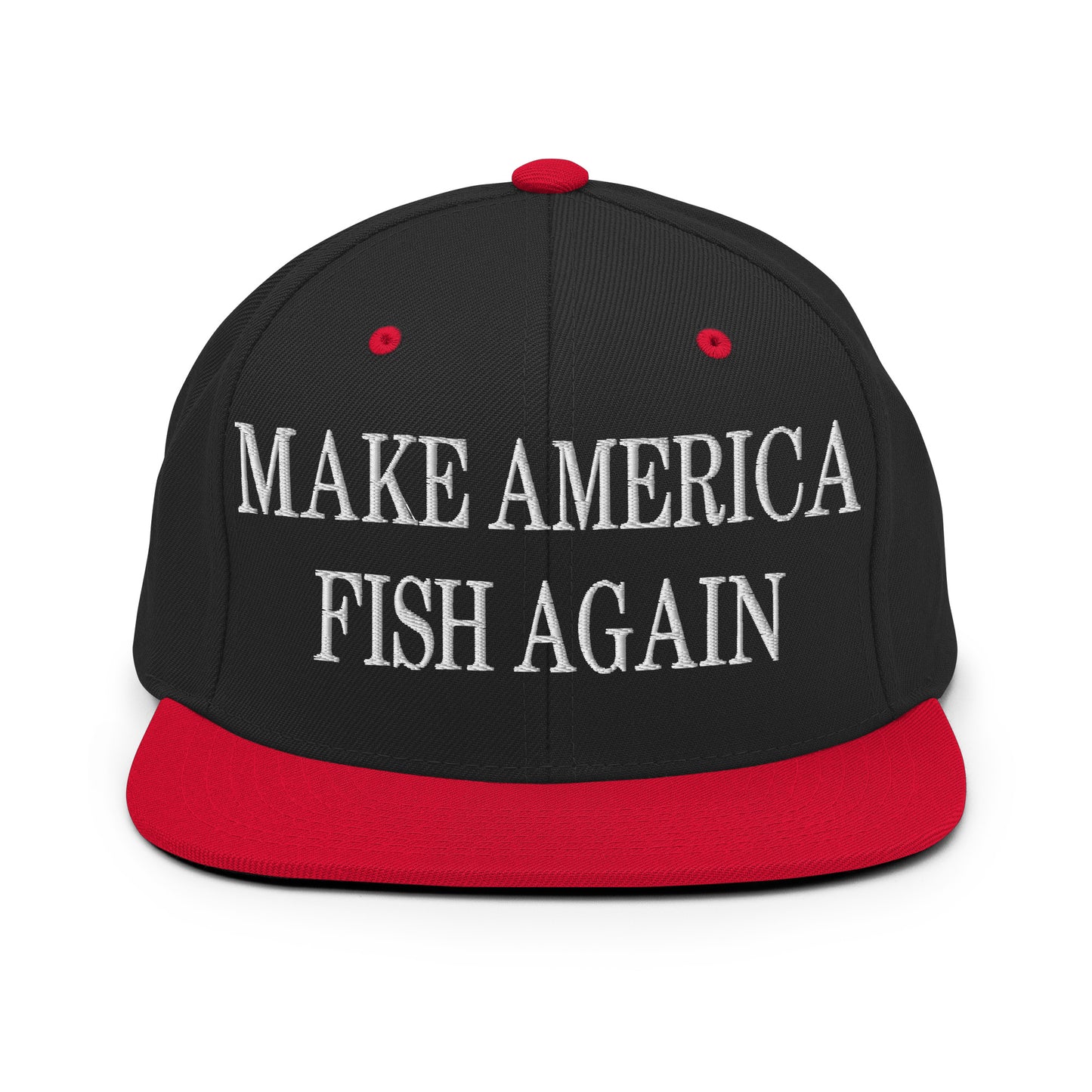 Make America Fish Again Embroidered Flat Bill Brim Snapback Hat Black Red