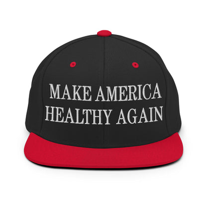 Make America Healthy Again Embroidered Flat Bill Brim Snapback Hat Black Red