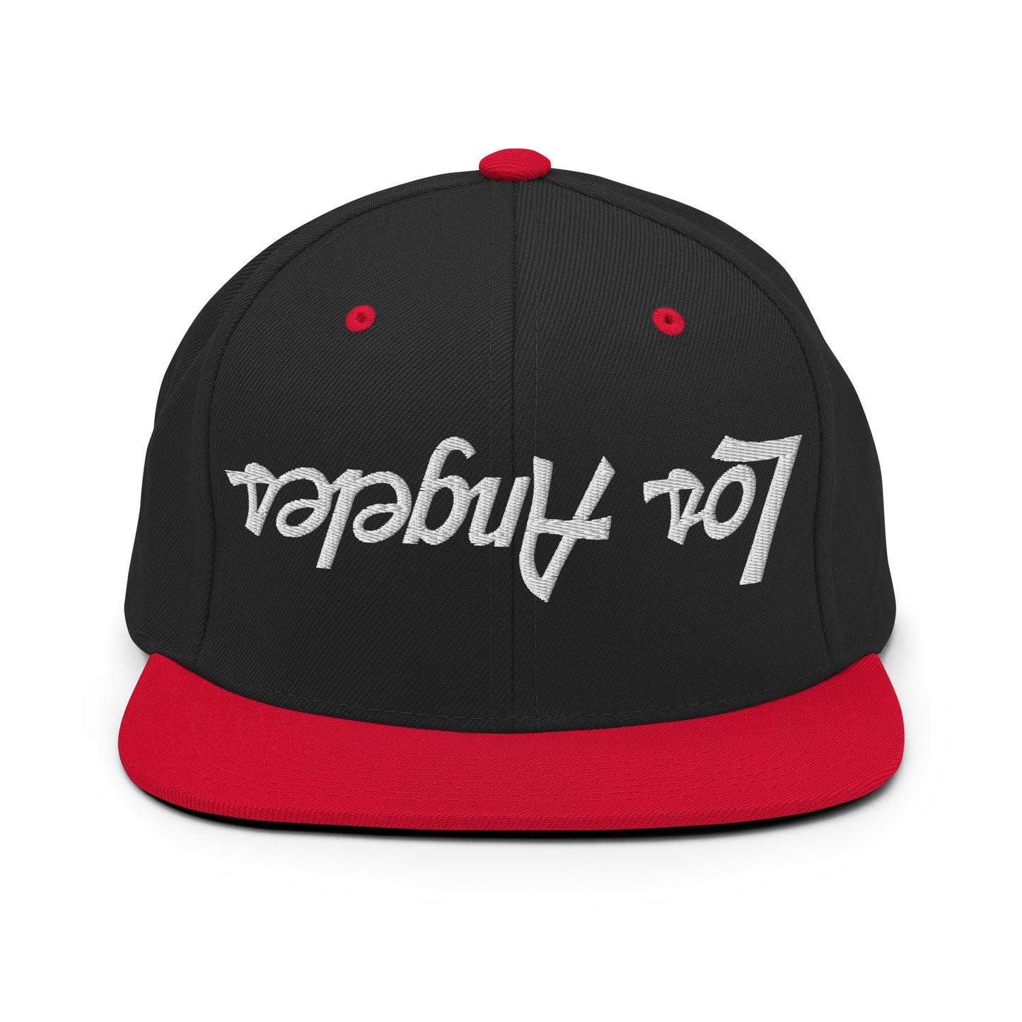 Upside Down Los Angeles LA Vintage Sports Script Flat Bill Brim Snapback Hat Black Red