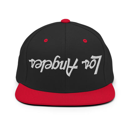 Upside Down Los Angeles LA Vintage Sports Script Flat Bill Brim Snapback Hat Black Red