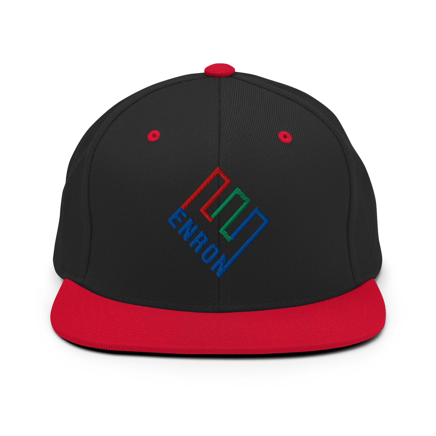 Enron Embroidered Flat Bill Brim Snapback Hat Black Red