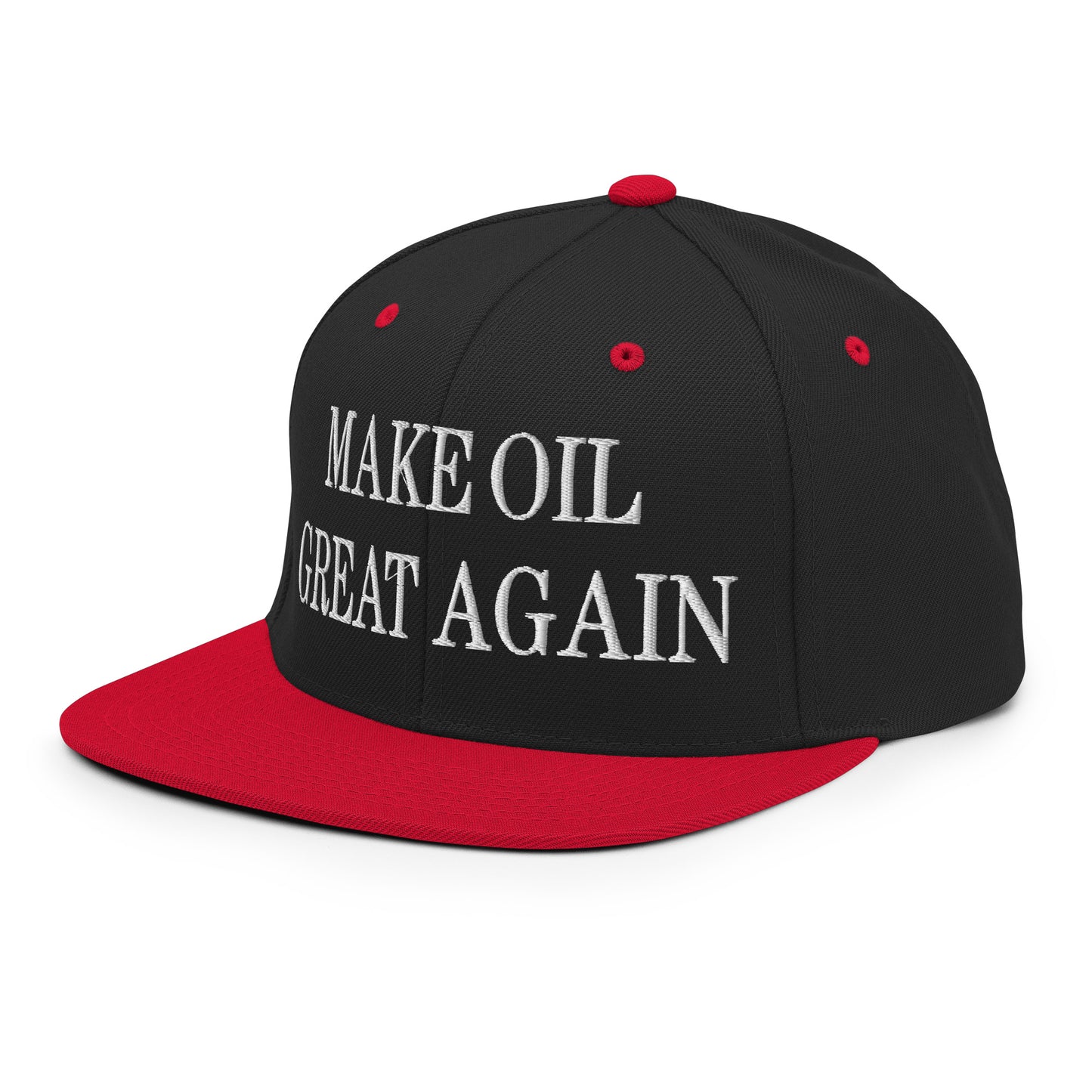 Make Oil Great Again Embroidered Flat Bill Brim Snapback Hat Black Red