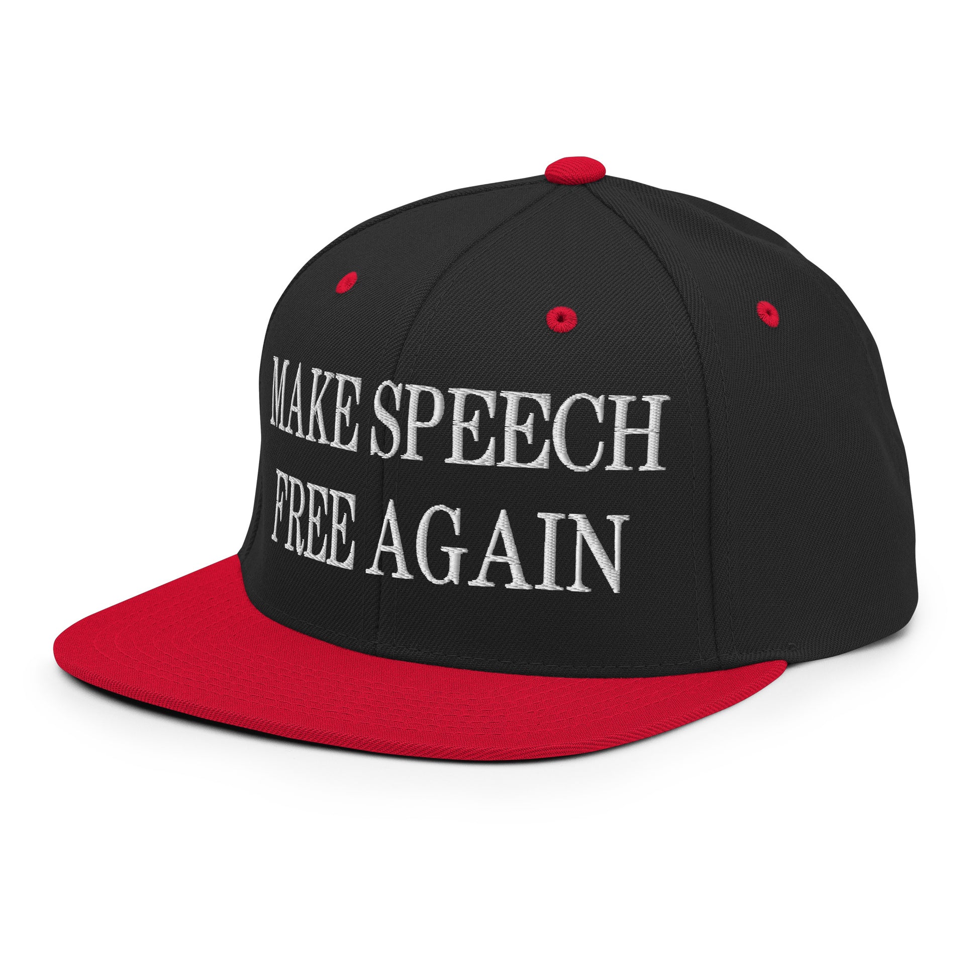 Make Speech Free Again Embroidered Flat Bill Brim Snapback Hat Black Red