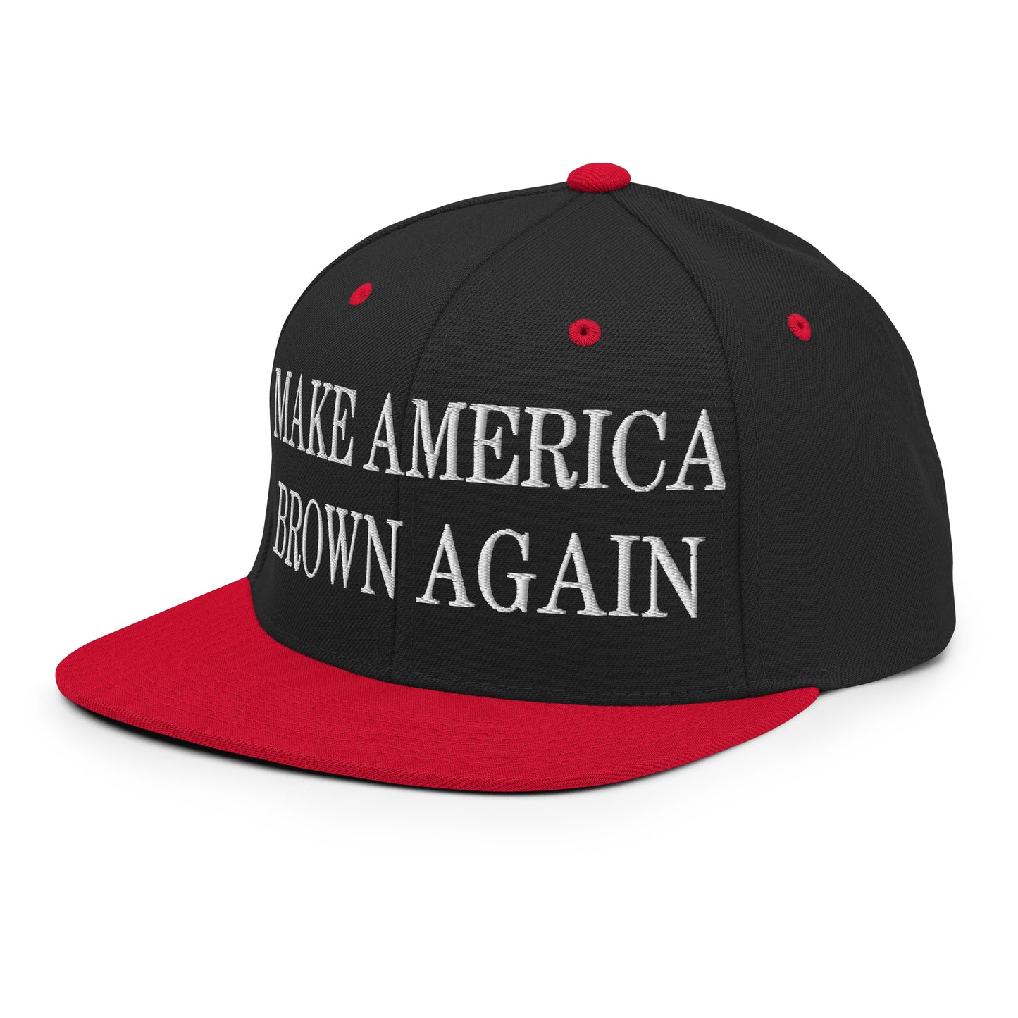 Make America Brown Again Embroidered Flat Bill Brim Snapback Hat Black Red