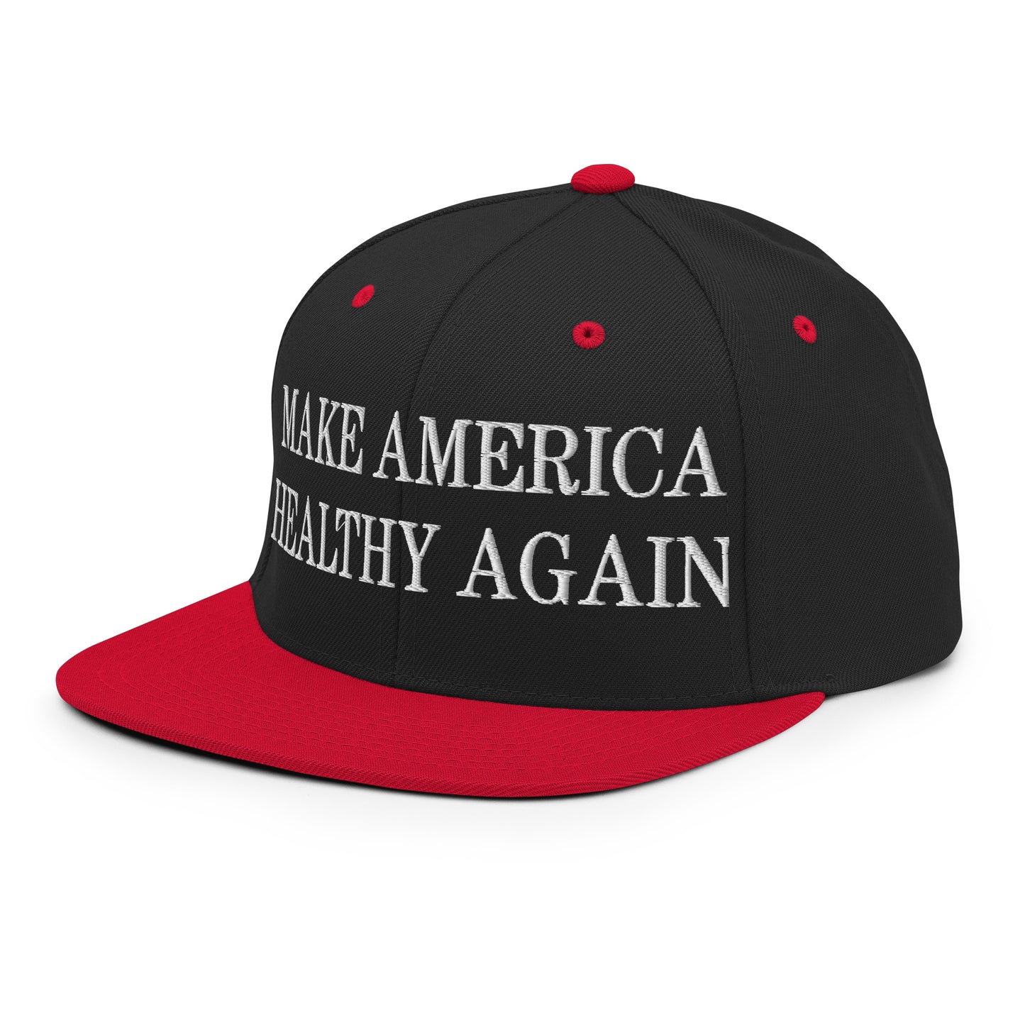 Make America Healthy Again Embroidered Flat Bill Brim Snapback Hat Black Red