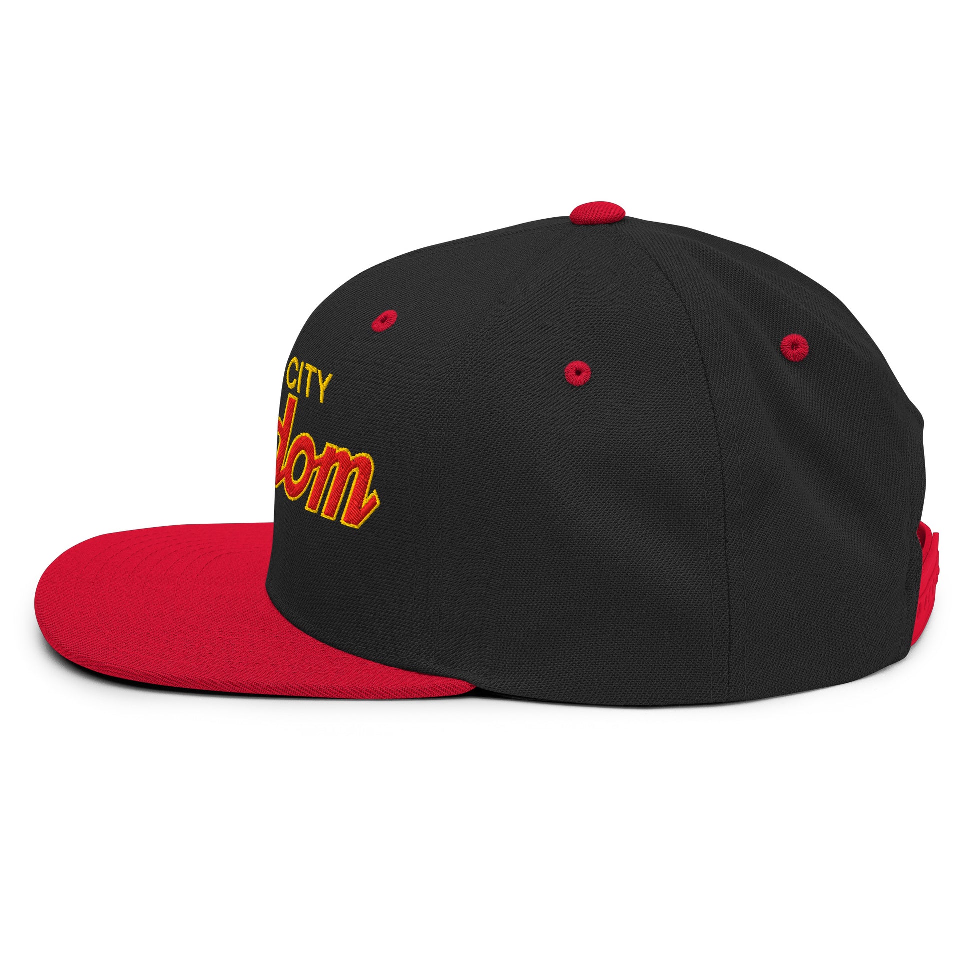 Kansas City Kingdom Embroidered Flat Bill Brim Snapback Hat Black Red