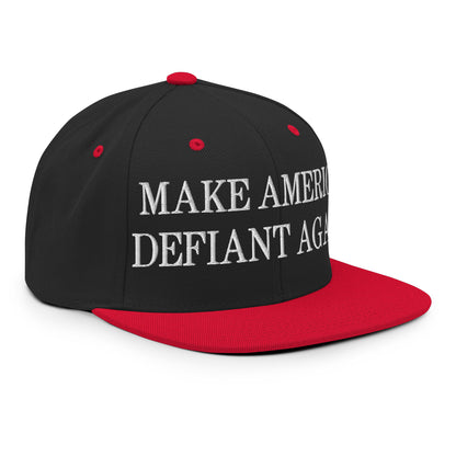 Make America Defiant Again Embroidered Flat Bill Brim Snapback Hat Black Red