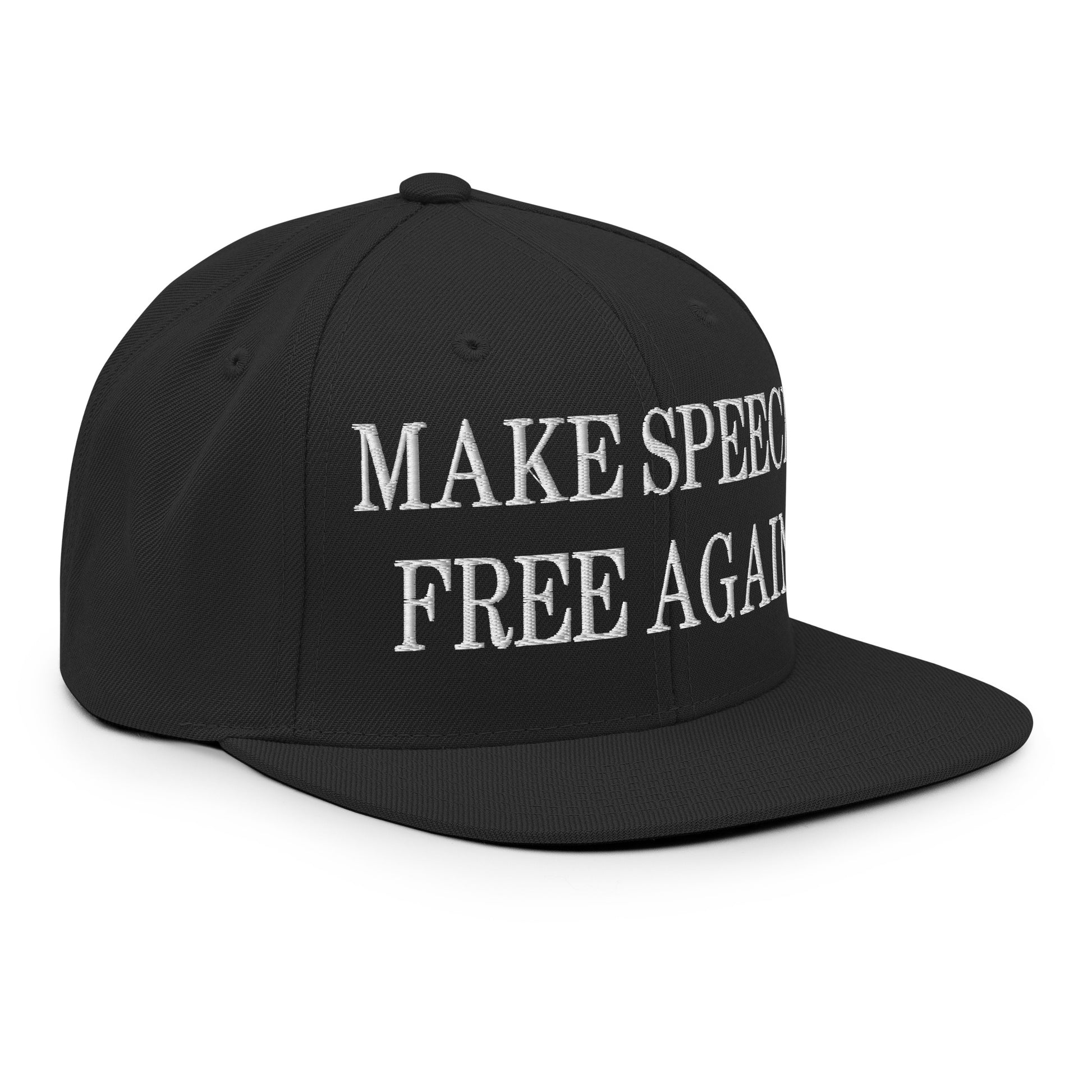 Make Speech Free Again Embroidered Flat Bill Brim Snapback Hat Black