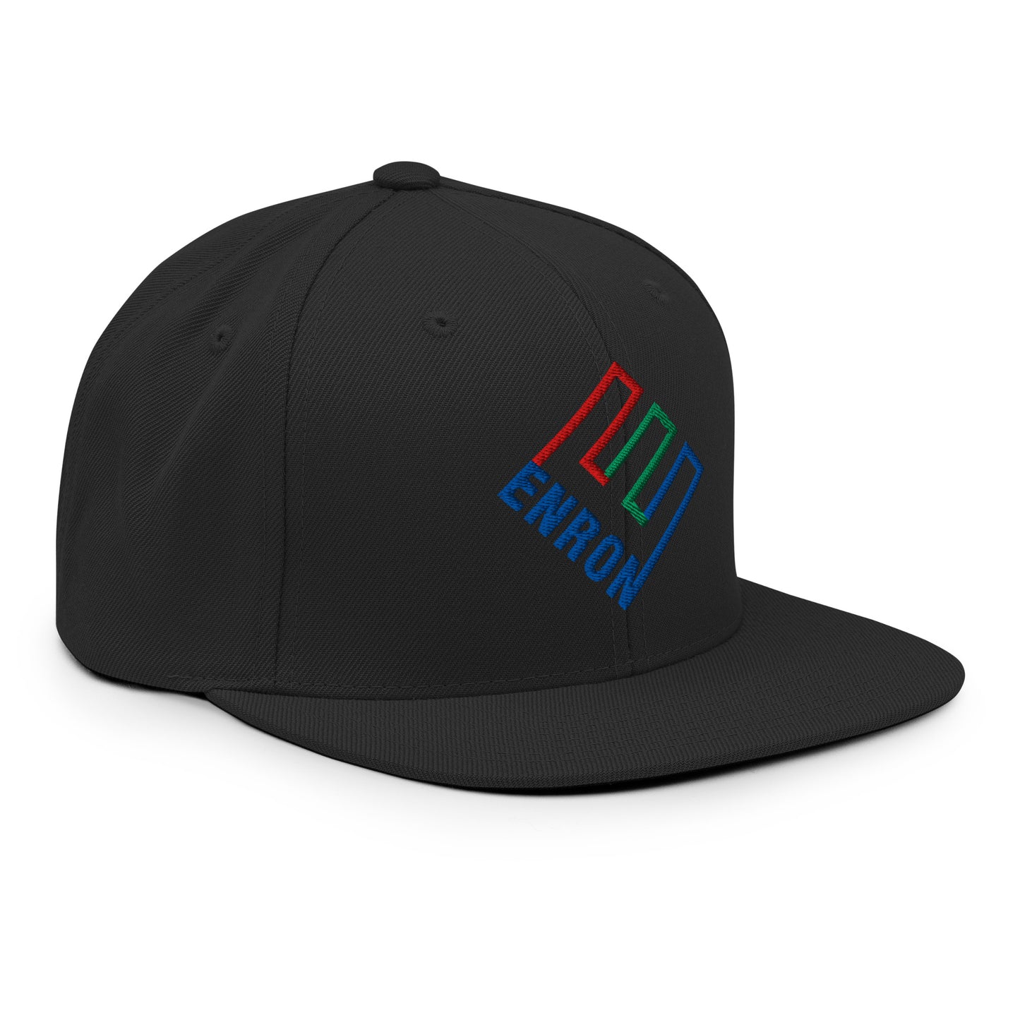 Enron Embroidered Flat Bill Brim Snapback Hat Black