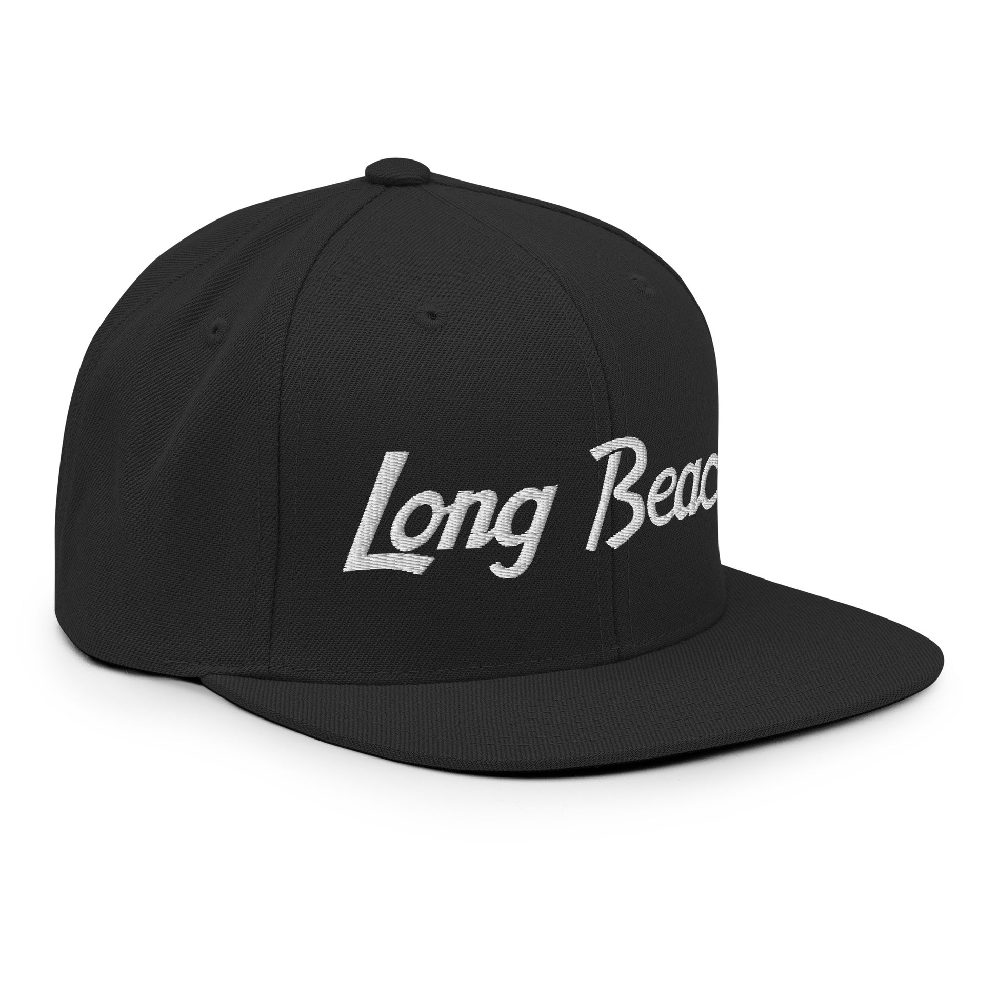 Long Beach Script Snapback Hat Black