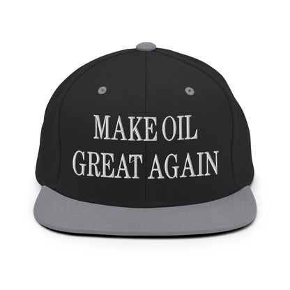 Make Oil Great Again Embroidered Flat Bill Brim Snapback Hat Black Silver