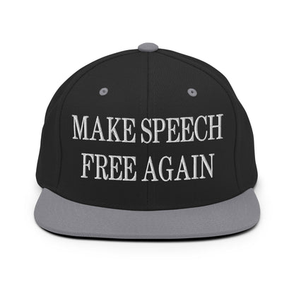 Make Speech Free Again Embroidered Flat Bill Brim Snapback Hat Black Silver