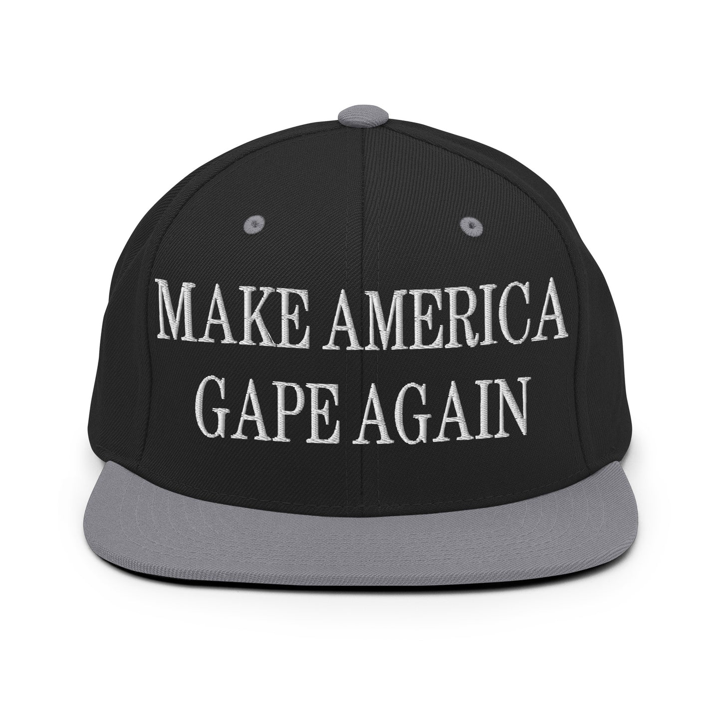 Make America Gape Again Embroidered Flat Bill Brim Snapback Hat Black Silver