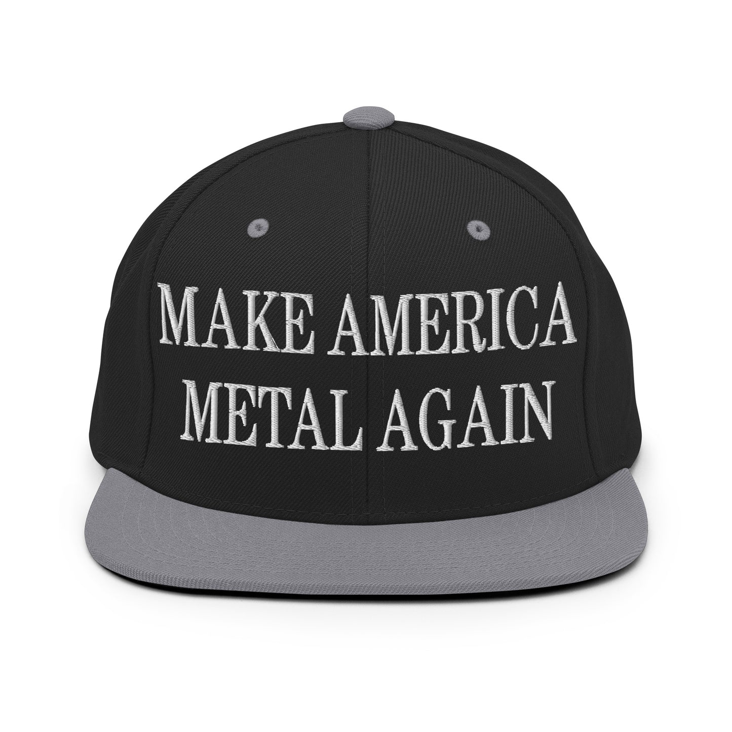 Make America Metal Again Embroidered Flat Bill Brim Snapback Hat Black Silver