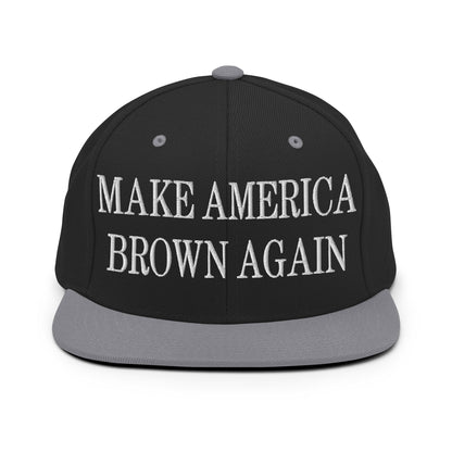 Make America Brown Again Embroidered Flat Bill Brim Snapback Hat Black Silver