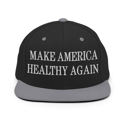 Make America Healthy Again Embroidered Flat Bill Brim Snapback Hat Black Silver