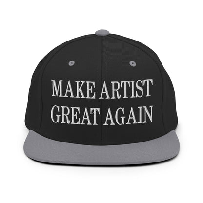 Make Artist Great Again Embroidered Flat Bill Brim Snapback Hat Black Silver