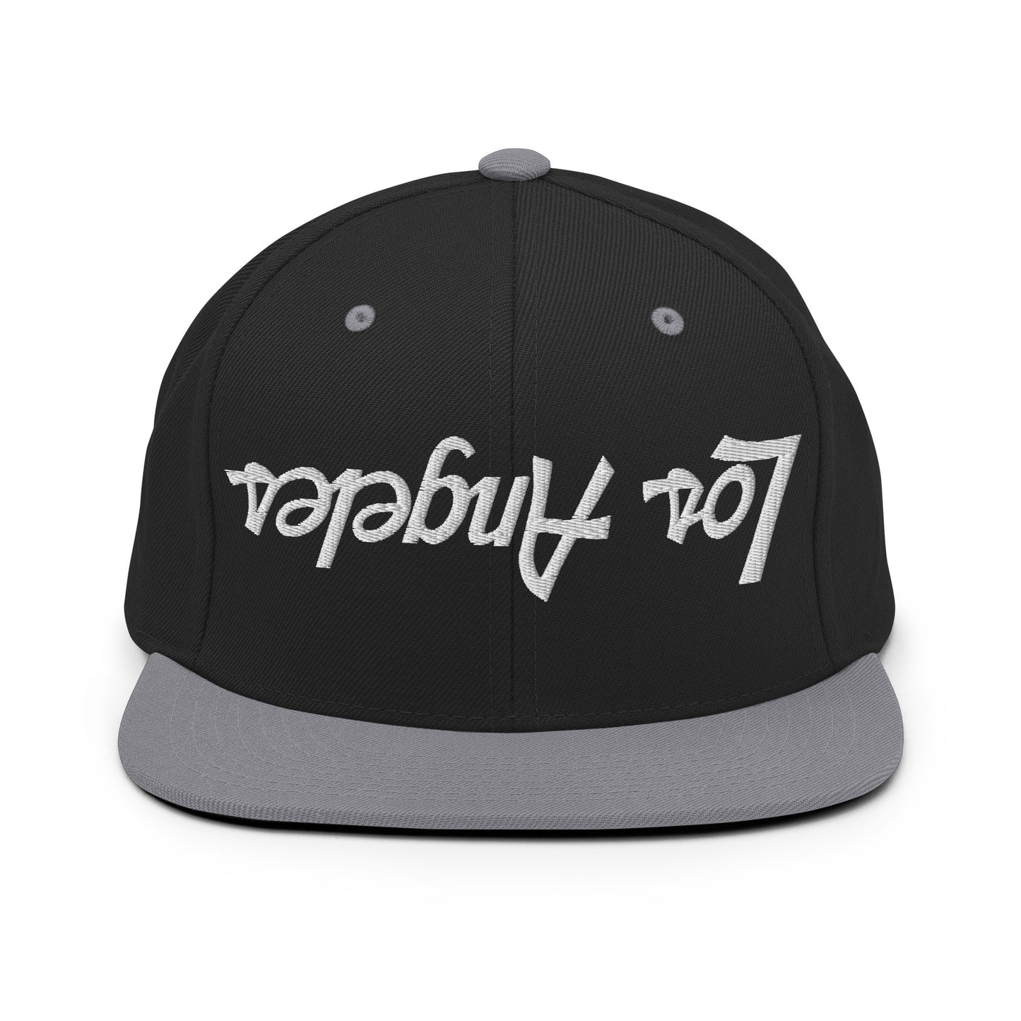 Upside Down Los Angeles LA Vintage Sports Script Flat Bill Brim Snapback Hat Black Silver