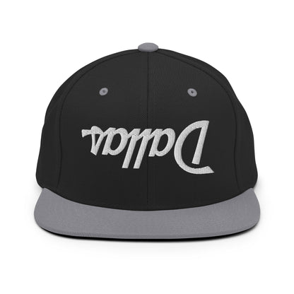 Upside Down Dallas Vintage Sports Script Flat Bill Brim Snapback Hat Black Silver