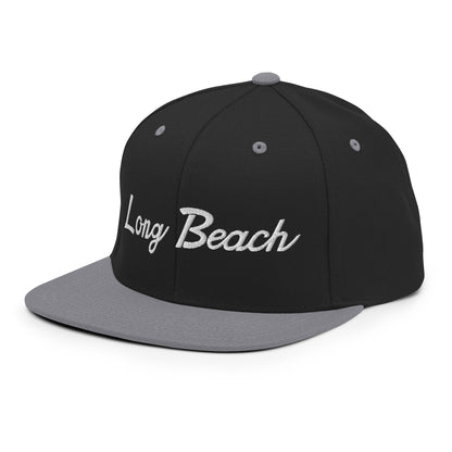 Long Beach II Script Snapback Hat Black Silver