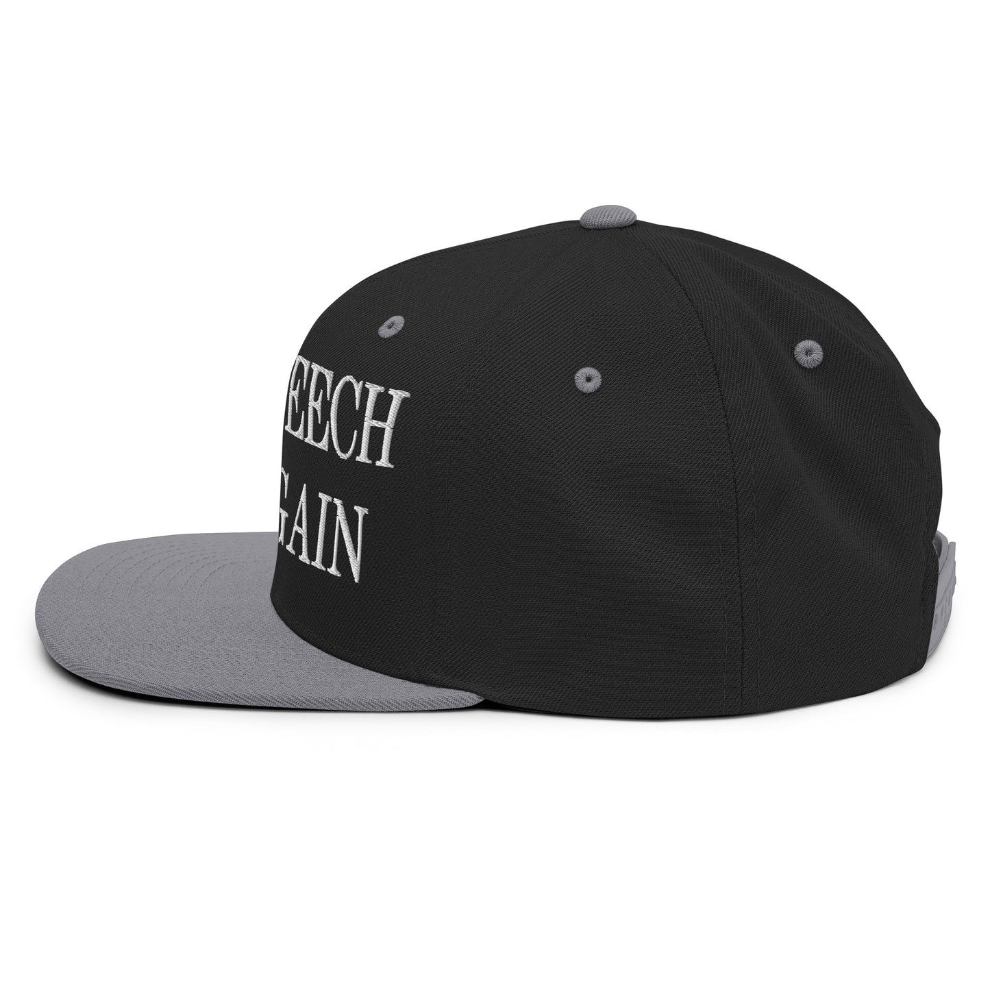 Make Speech Free Again Embroidered Flat Bill Brim Snapback Hat Black Silver