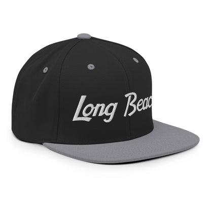 Long Beach Script Snapback Hat Black Silver