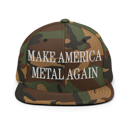 Make America Metal Again Embroidered Flat Bill Brim Snapback Hat Green Camo