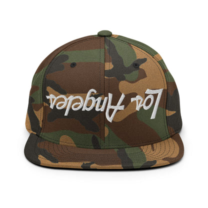 Upside Down Los Angeles LA Vintage Sports Script Flat Bill Brim Snapback Hat Green Camo