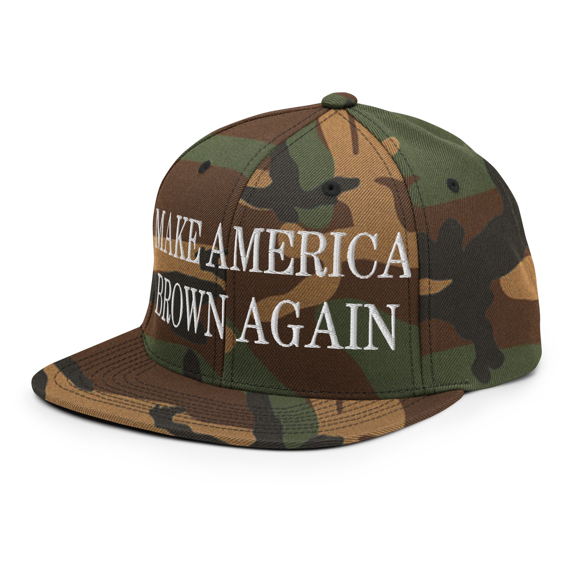 Make America Brown Again Embroidered Flat Bill Brim Snapback Hat Green Camo