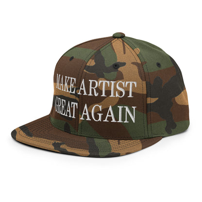 Make Artist Great Again Embroidered Flat Bill Brim Snapback Hat Green Camo