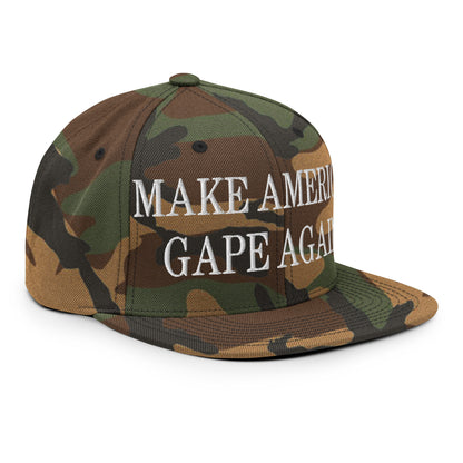 Make America Gape Again Embroidered Flat Bill Brim Snapback Hat Green Camo