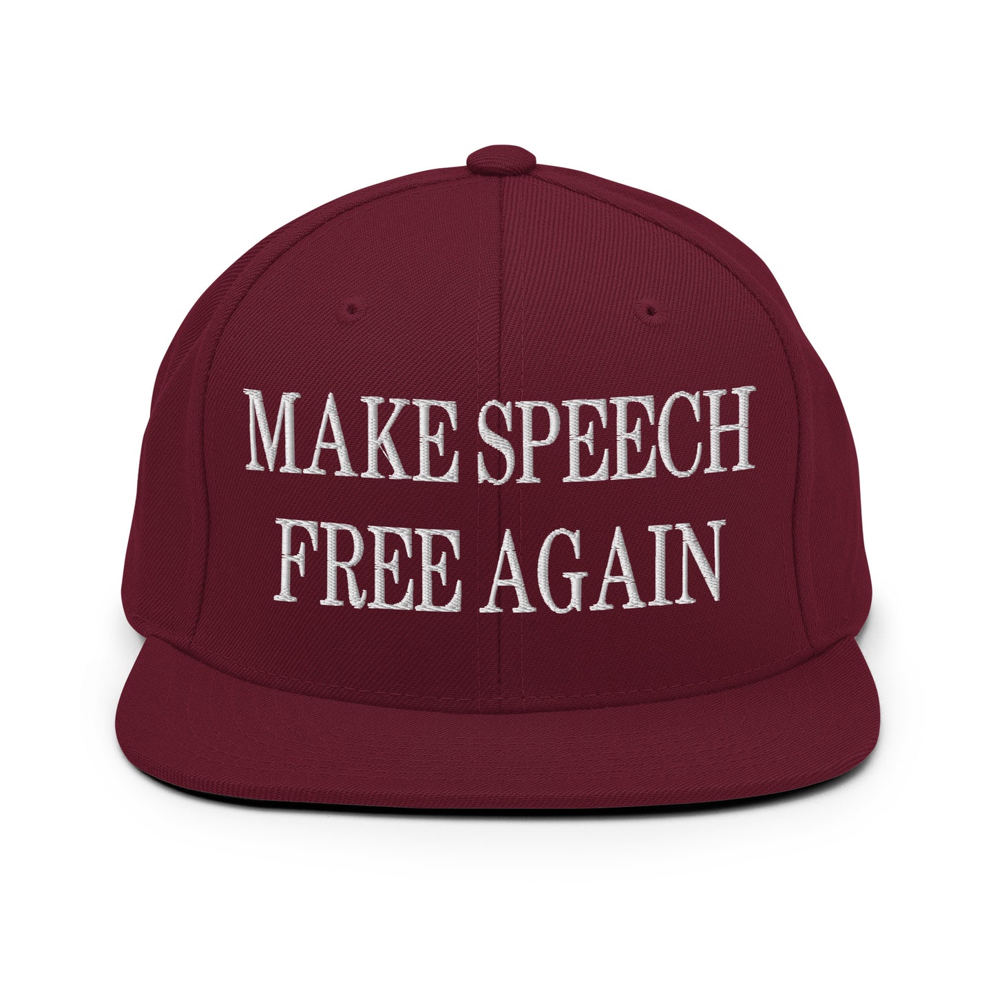 Make Speech Free Again Embroidered Flat Bill Brim Snapback Hat Maroon