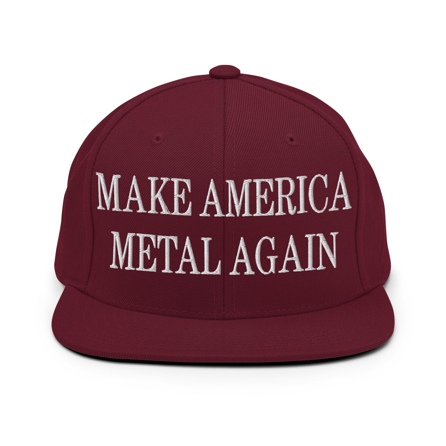 Make America Metal Again Embroidered Flat Bill Brim Snapback Hat Maroon