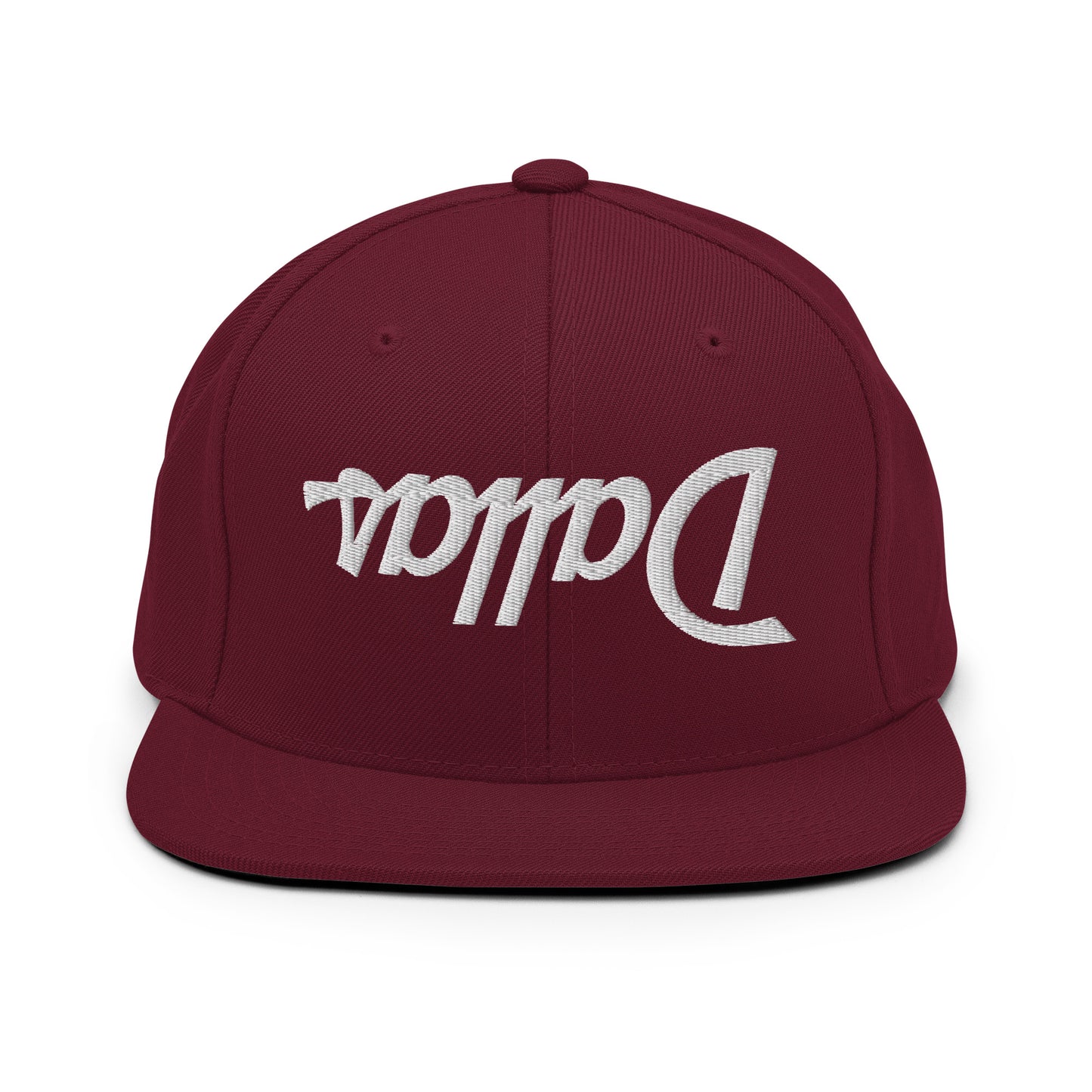 Upside Down Dallas Vintage Sports Script Flat Bill Brim Snapback Hat Maroon