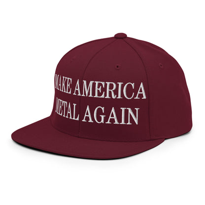 Make America Metal Again Embroidered Flat Bill Brim Snapback Hat Maroon