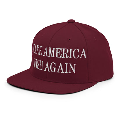 Make America Fish Again Embroidered Flat Bill Brim Snapback Hat Maroon