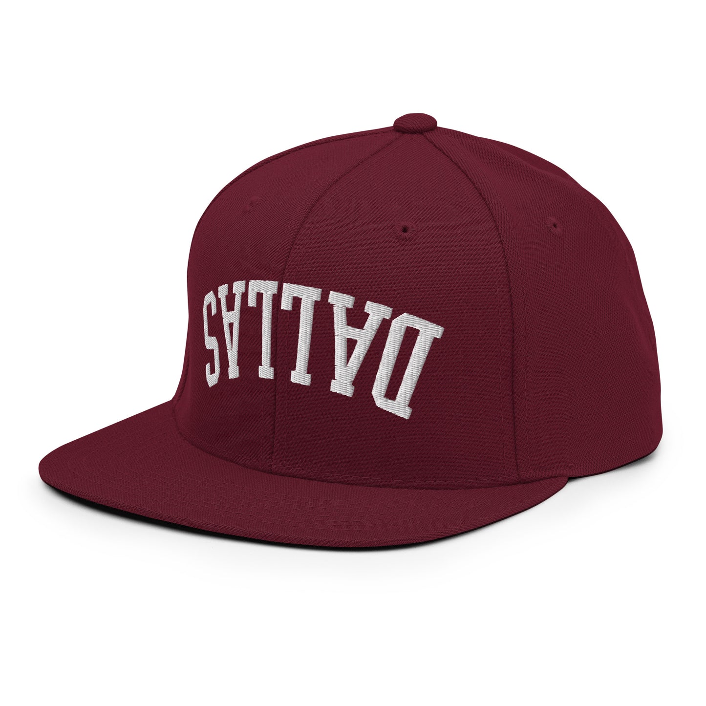 Upside Down Dallas Varsity Letterman Flat Bill Brim Snapback Hat Maroon