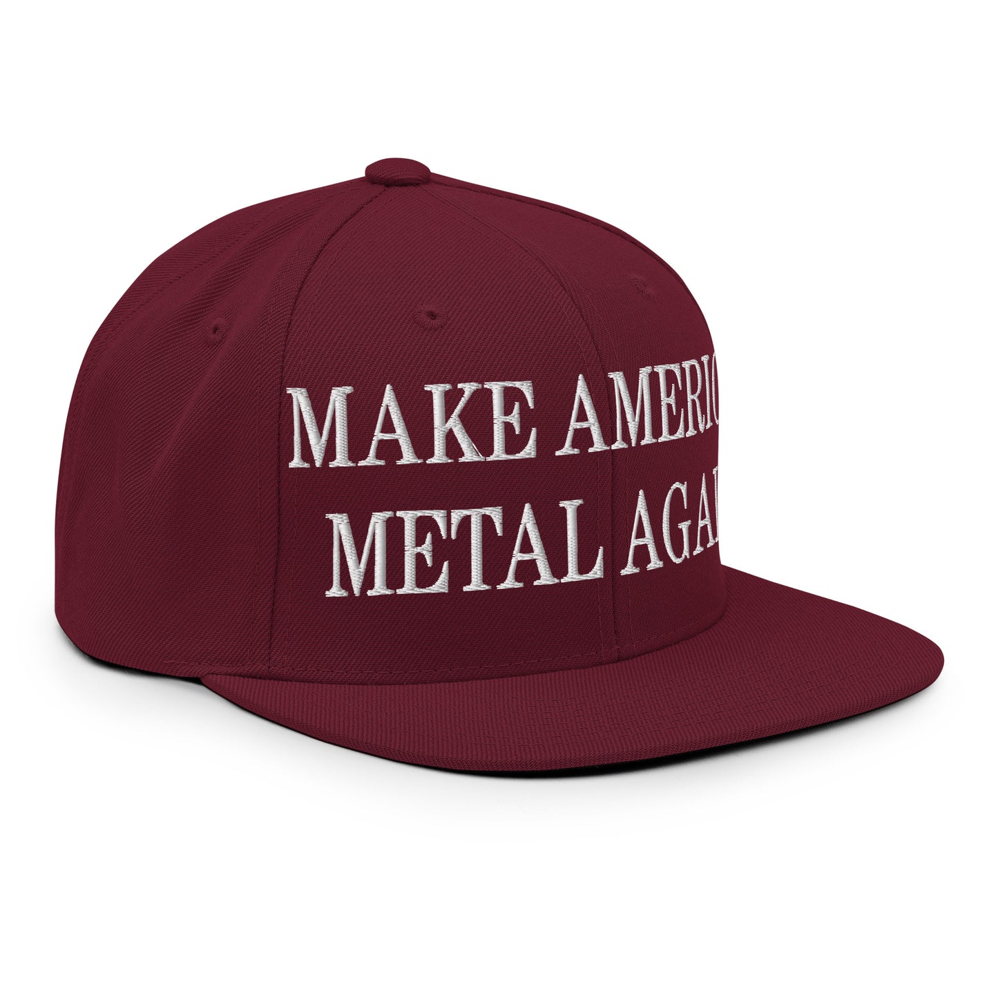 Make America Metal Again Embroidered Flat Bill Brim Snapback Hat Maroon