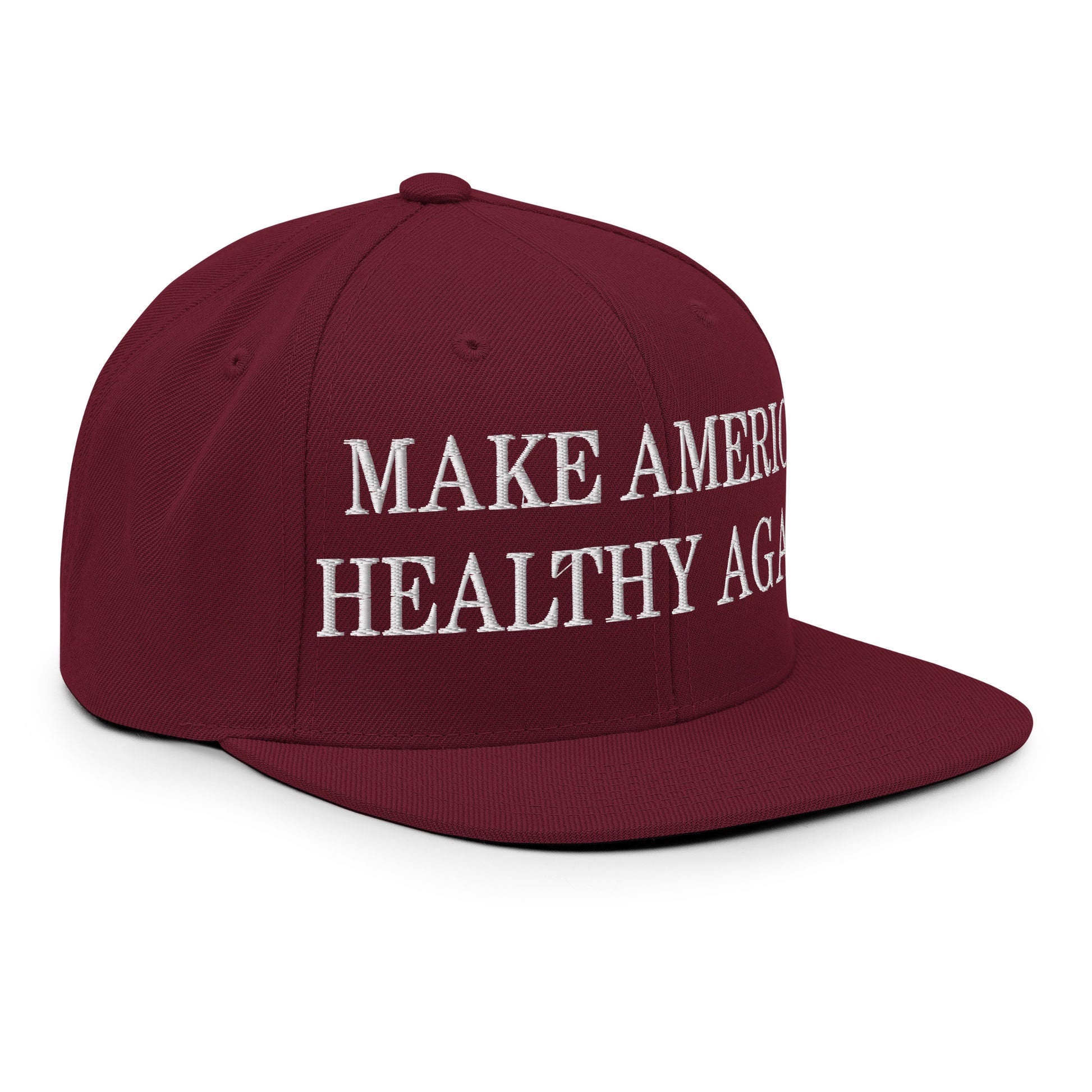 Make America Healthy Again Embroidered Flat Bill Brim Snapback Hat Maroon