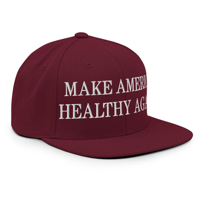 Make America Healthy Again Embroidered Flat Bill Brim Snapback Hat Maroon