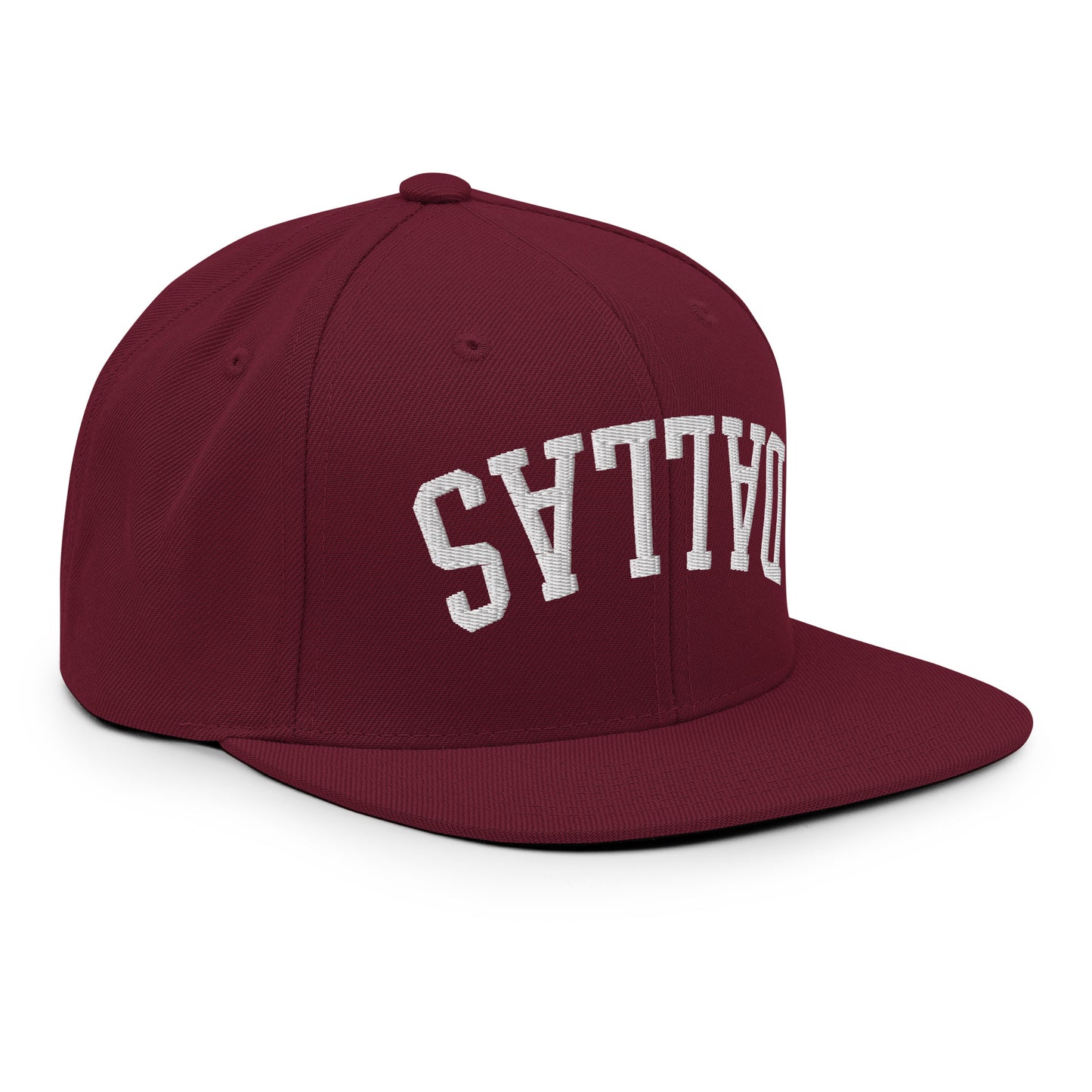 Upside Down Dallas Varsity Letterman Flat Bill Brim Snapback Hat Maroon