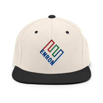 Enron Embroidered Flat Bill Brim Snapback Hat Natural Black