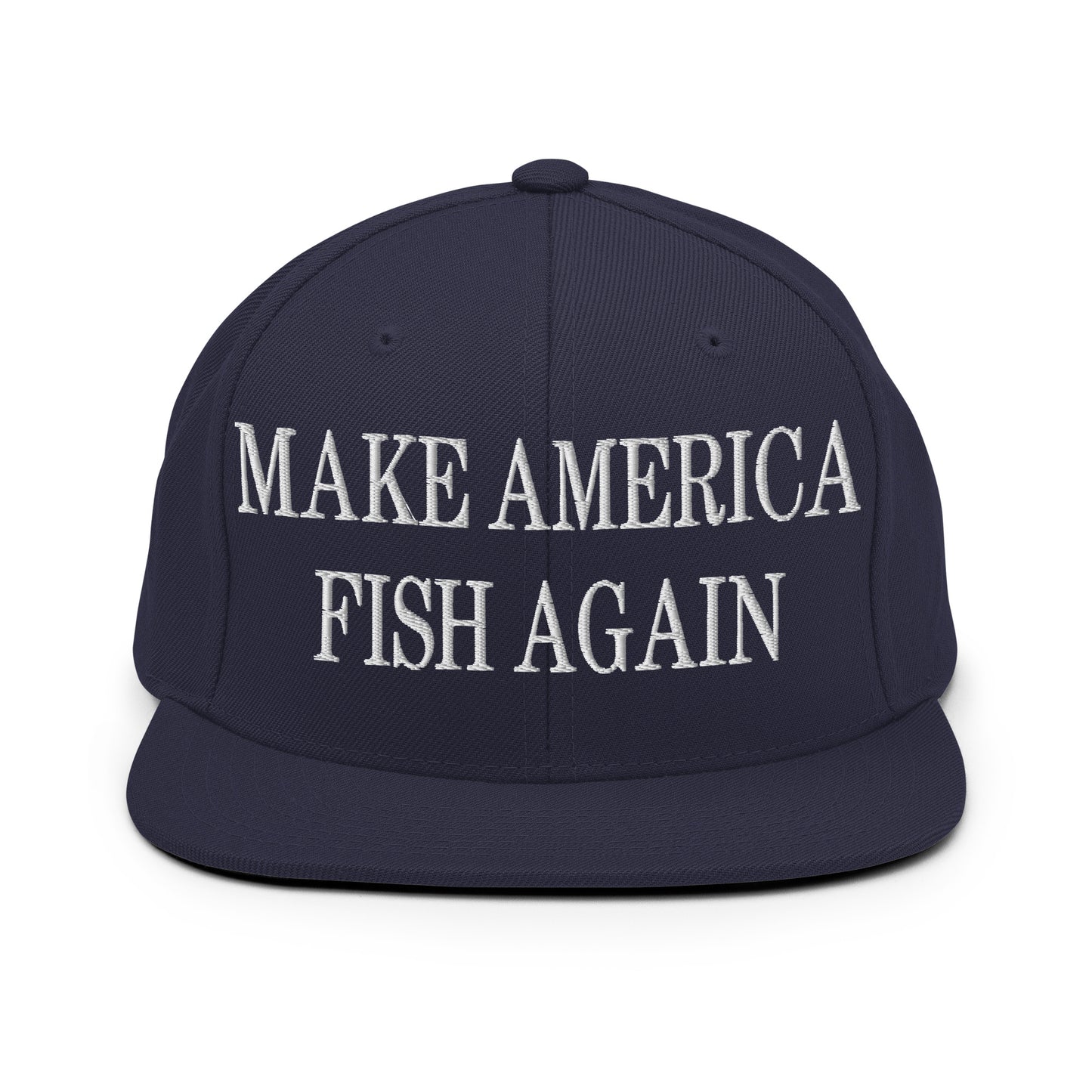 Make America Fish Again Embroidered Flat Bill Brim Snapback Hat Navy