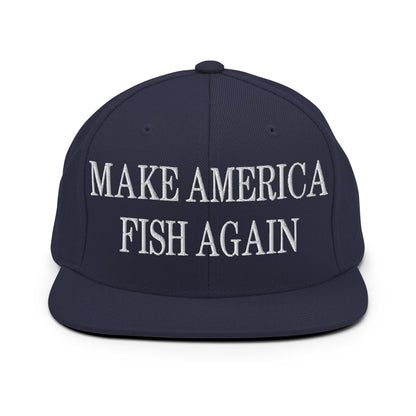 Make America Fish Again Embroidered Flat Bill Brim Snapback Hat Navy