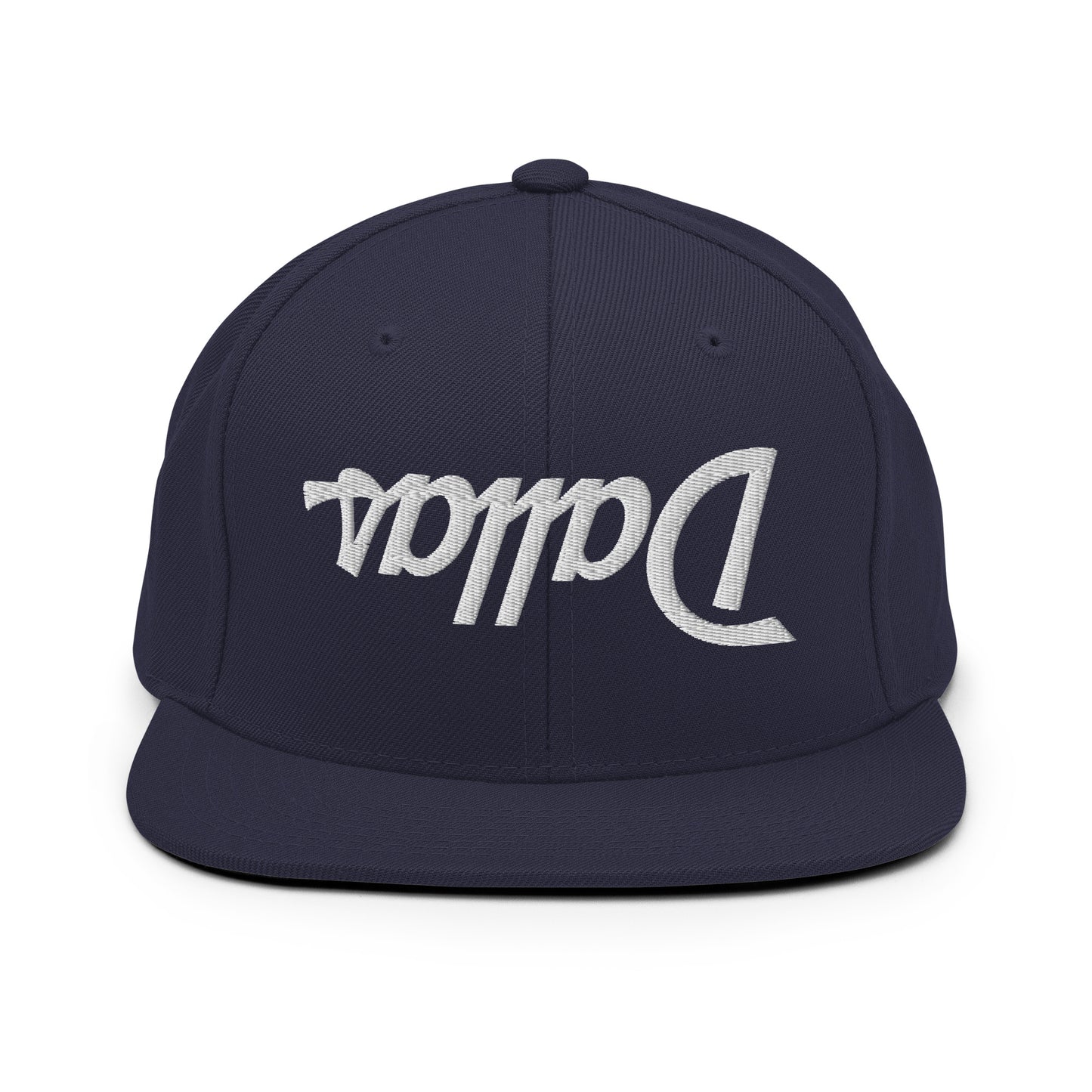 Upside Down Dallas Vintage Sports Script Flat Bill Brim Snapback Hat Navy