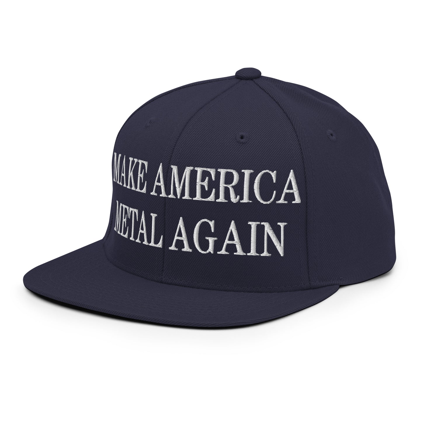 Make America Metal Again Embroidered Flat Bill Brim Snapback Hat Navy