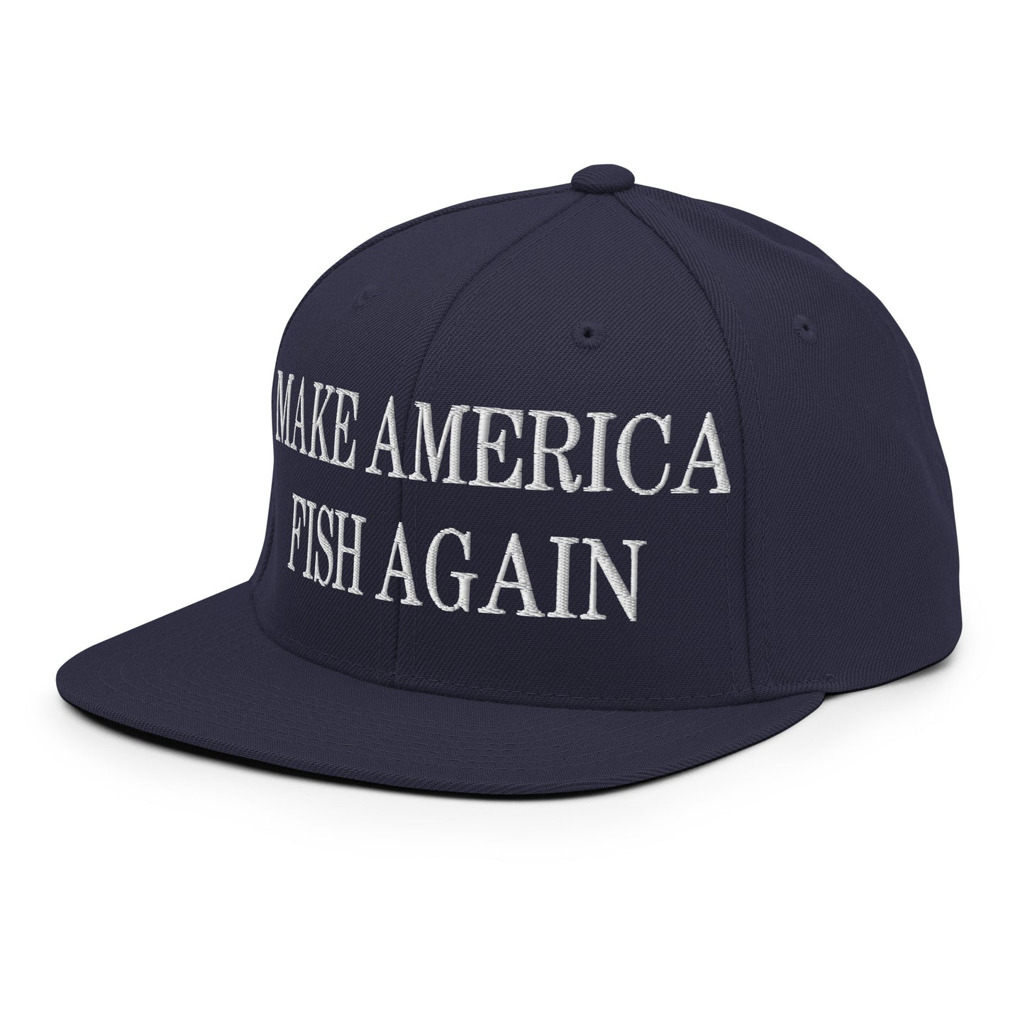 Make America Fish Again Embroidered Flat Bill Brim Snapback Hat Navy