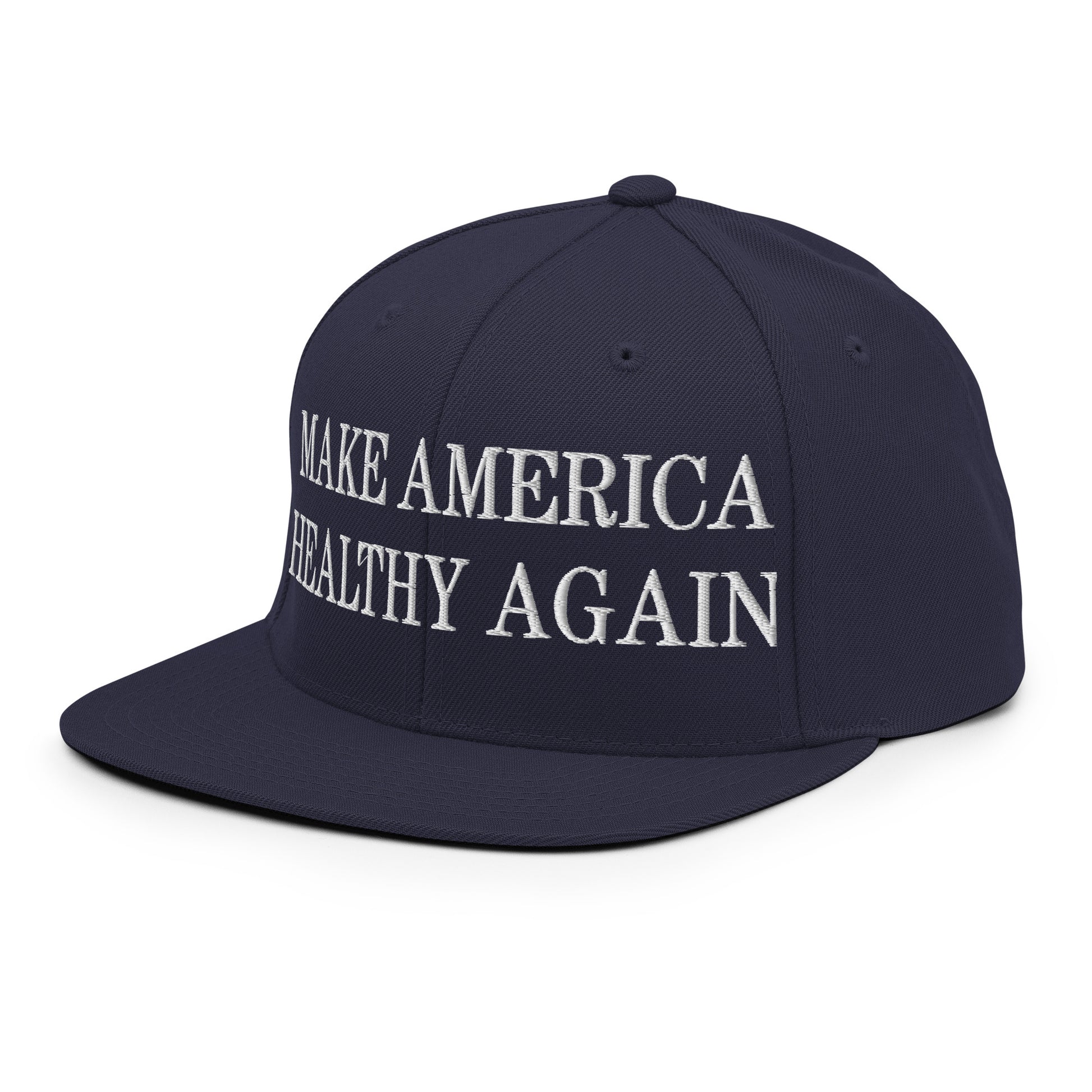 Make America Healthy Again Embroidered Flat Bill Brim Snapback Hat Navy