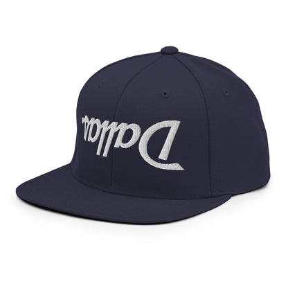 Upside Down Dallas Vintage Sports Script Flat Bill Brim Snapback Hat Navy