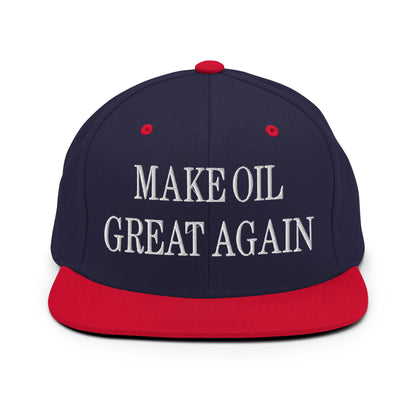 Make Oil Great Again Embroidered Flat Bill Brim Snapback Hat Navy Red